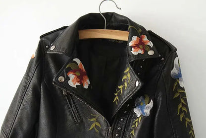 Floral Embroidered Biker Jacket