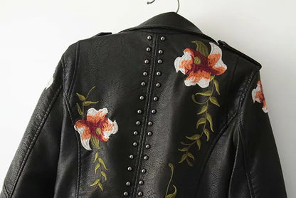 Floral Embroidered Biker Jacket
