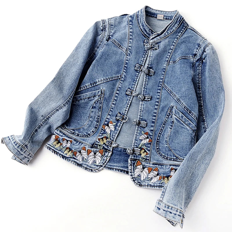 Embroidered Denim Bomber Jacket