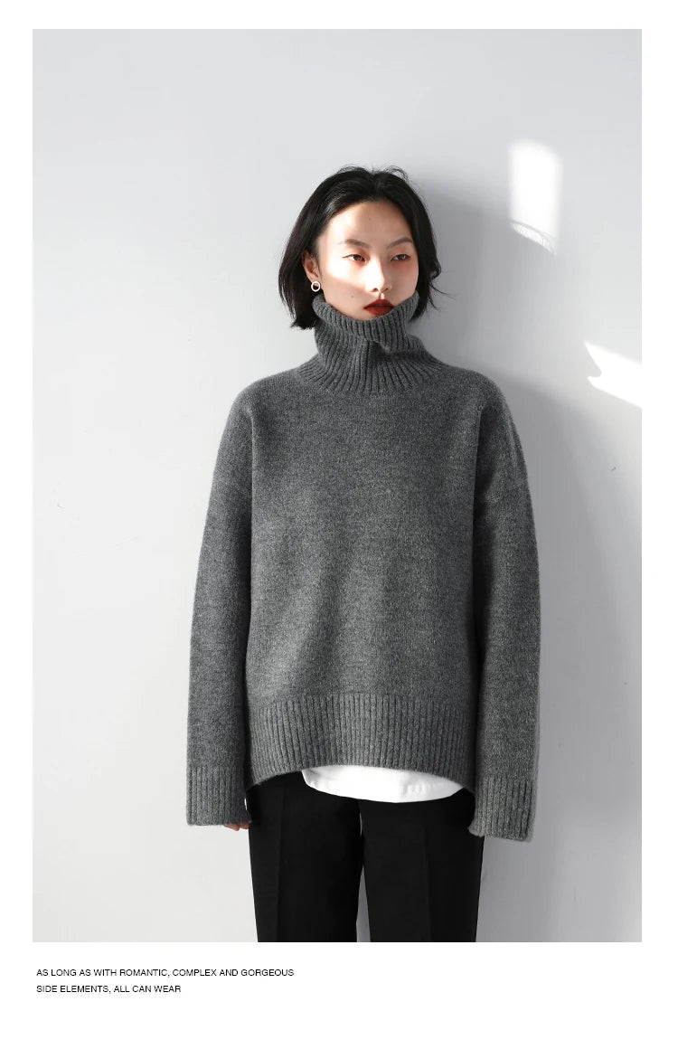 Women's Loose-Fit Turtleneck Knit Sweater