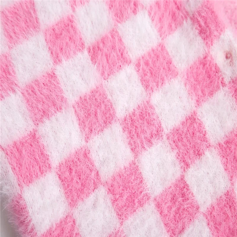 Rose Whisper V-Neck Plaid Cardigan