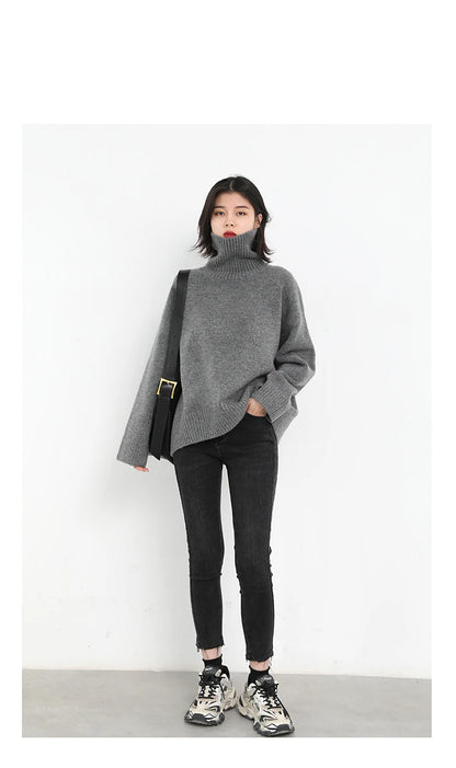 Women's Loose-Fit Turtleneck Knit Sweater