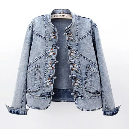 Embroidered Denim Bomber Jacket