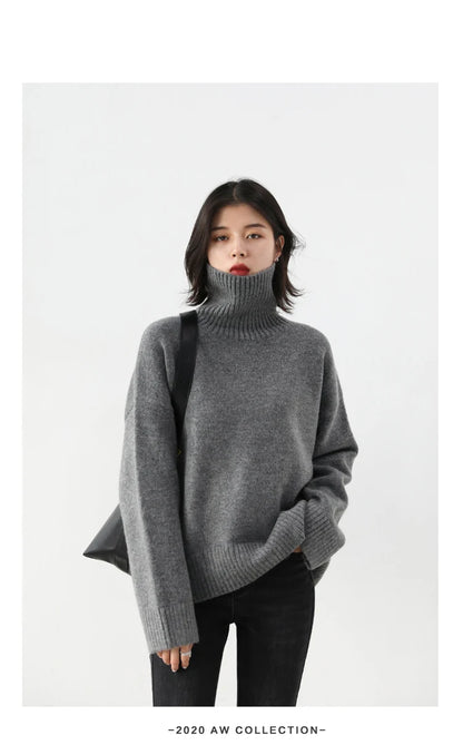 Women's Loose-Fit Turtleneck Knit Sweater