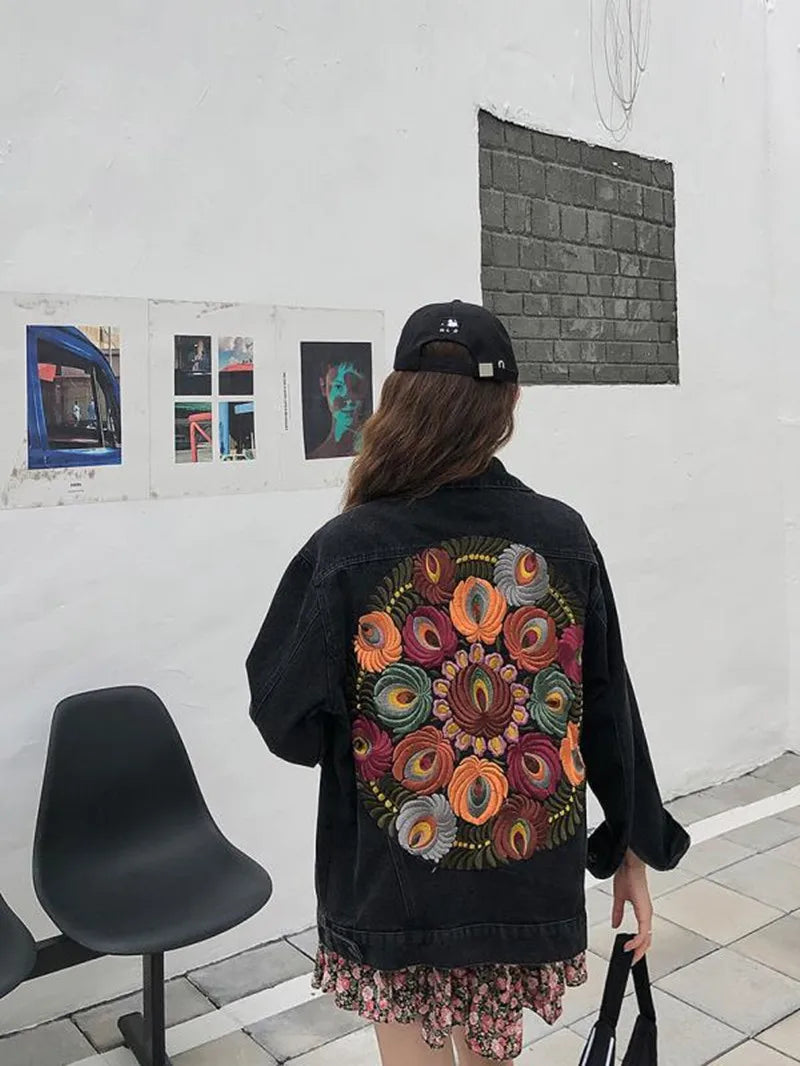 Boho Bloom Embroidered Denim Jacket