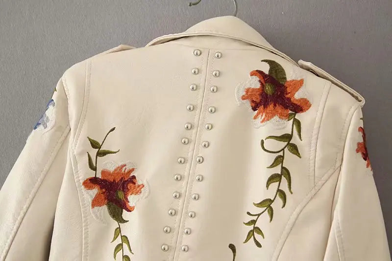 Floral Embroidered Biker Jacket