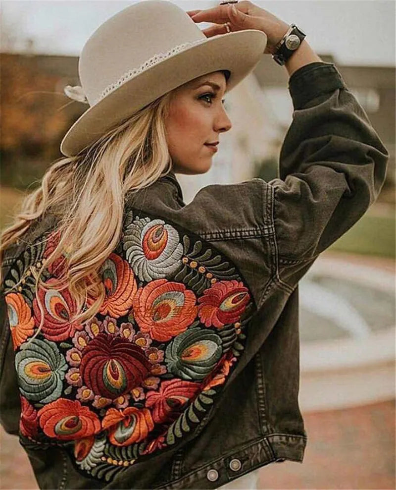 Boho Bloom Embroidered Denim Jacket