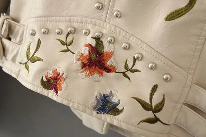 Floral Embroidered Biker Jacket