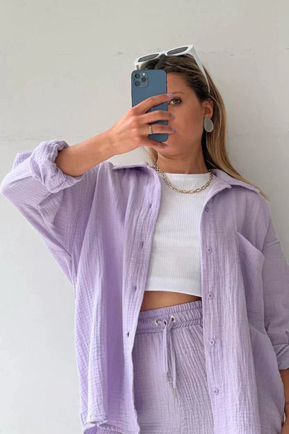 Women's Two-Piece Short Set with Cardigan & Shorts