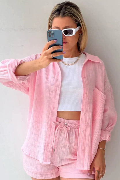 Women's Two-Piece Short Set with Cardigan & Shorts