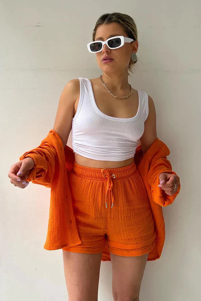 Women's Two-Piece Short Set with Cardigan & Shorts