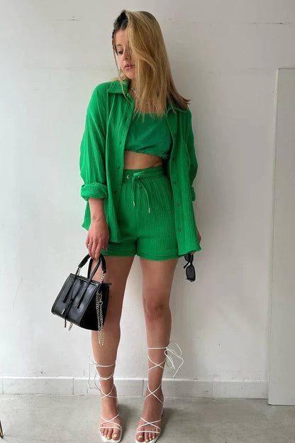 Women's Two-Piece Short Set with Cardigan & Shorts