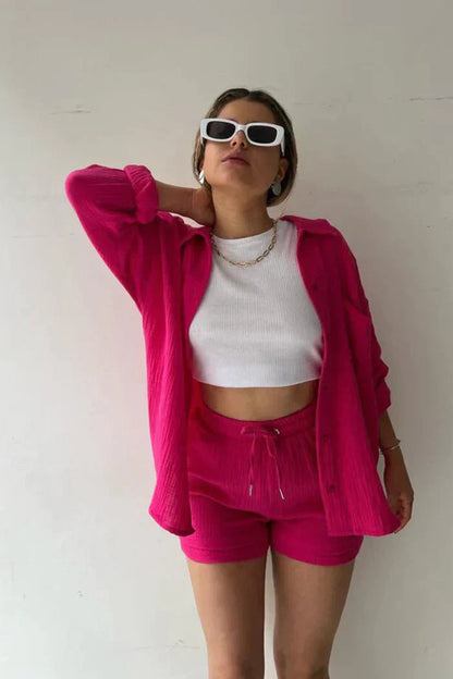 Women's Two-Piece Short Set with Cardigan & Shorts