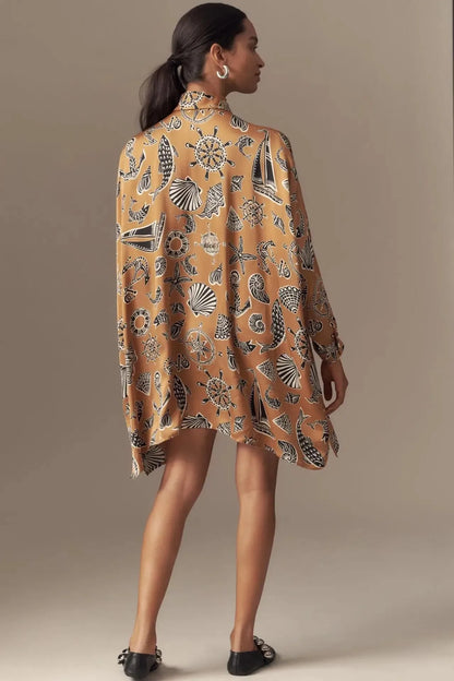 Chic Doodle Print Cardigan Dress