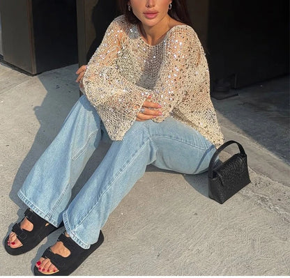 Lace-Up Flared Sleeve Pullover