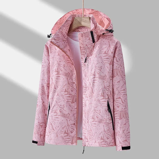 Leaf Print Waterproof Windbreaker Jacket