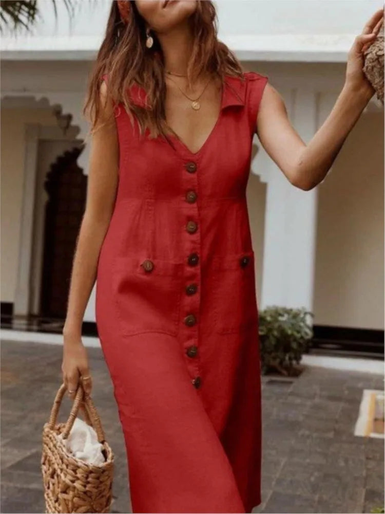 Radiant Muse V-Neck Summer Dress
