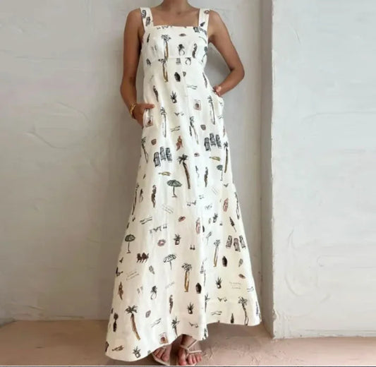 Graffiti Glam Backless Lace-Up Maxi Dress