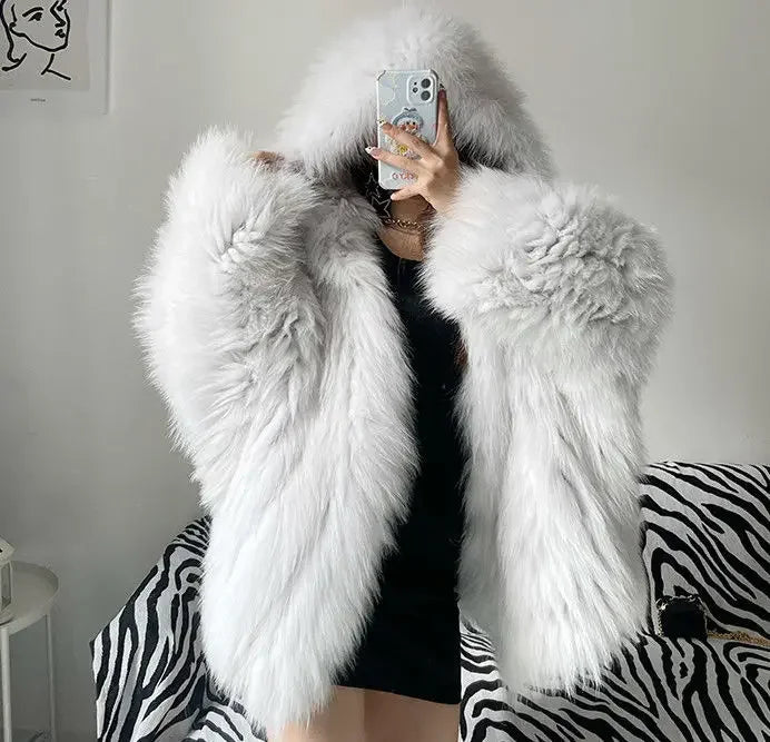 Fur Mist Hooded Splice Jacket