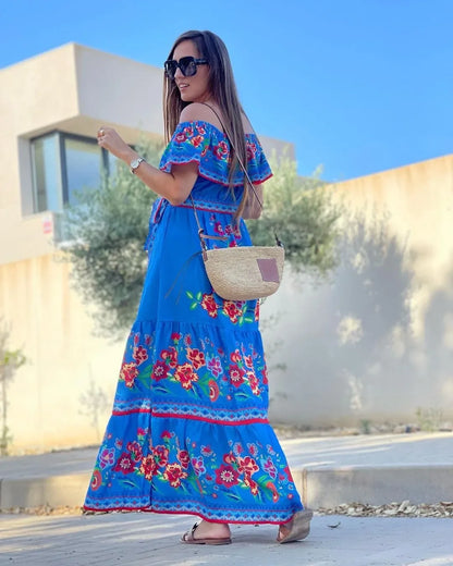 Red Bloom One-Shoulder Swing Dress