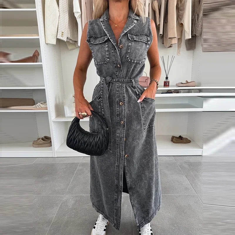 Elegant Y2K Denim Maxi Dress for Women