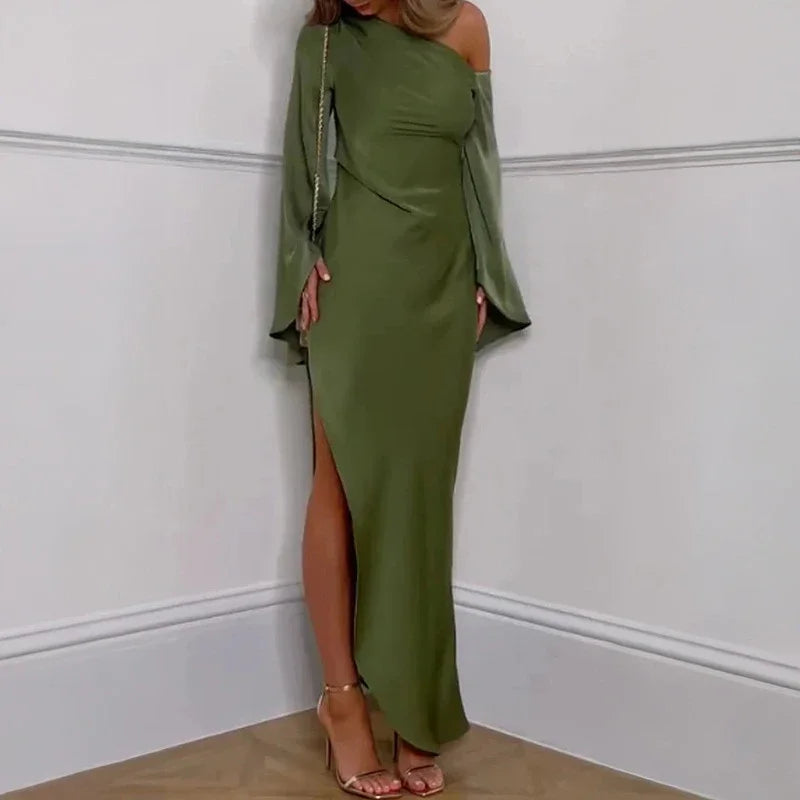 Verdant Elegance Off-Shoulder Dress