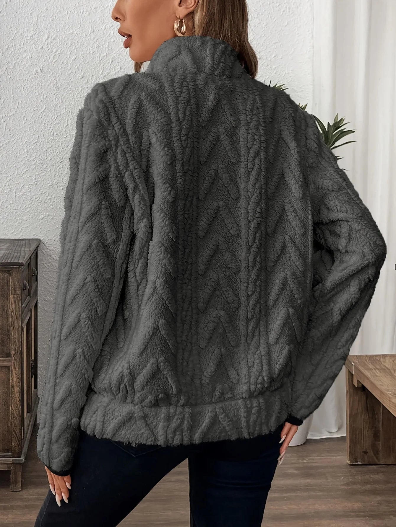 Wool Blend Patchwork Zip Hoodie