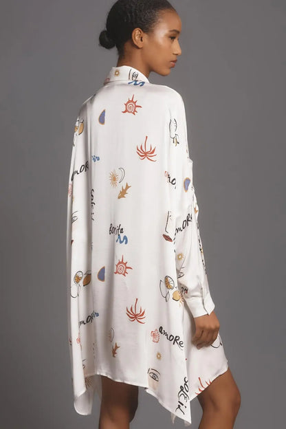 Chic Doodle Print Cardigan Dress