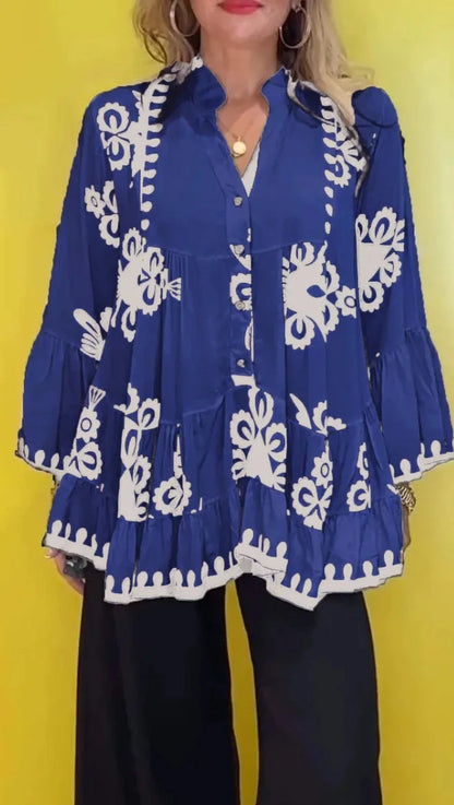 Elegant Print Long Sleeve Blouse