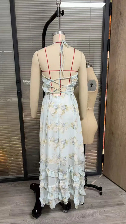 Floral Elegance Halter Maxi Dress