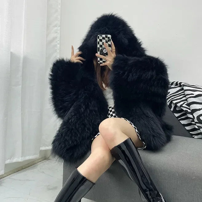 Fur Mist Hooded Splice Jacket