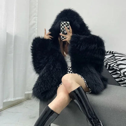 Fur Mist Hooded Splice Jacket
