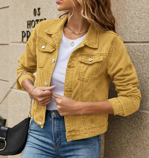 Washed Denim Turn-Down Collar Jacket