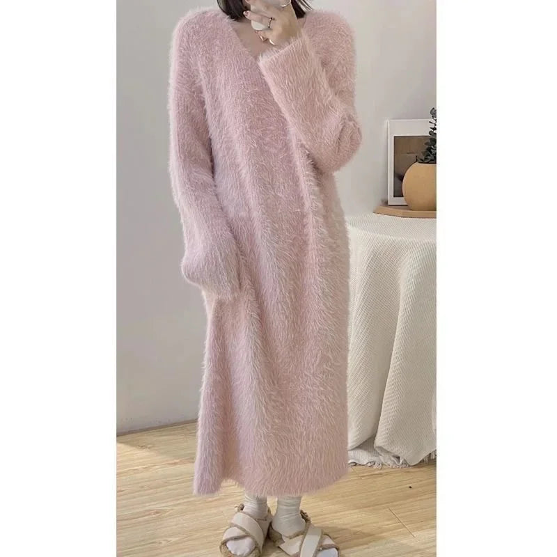 Winter Mink-Like Loose-Fit Knee-Length Dress