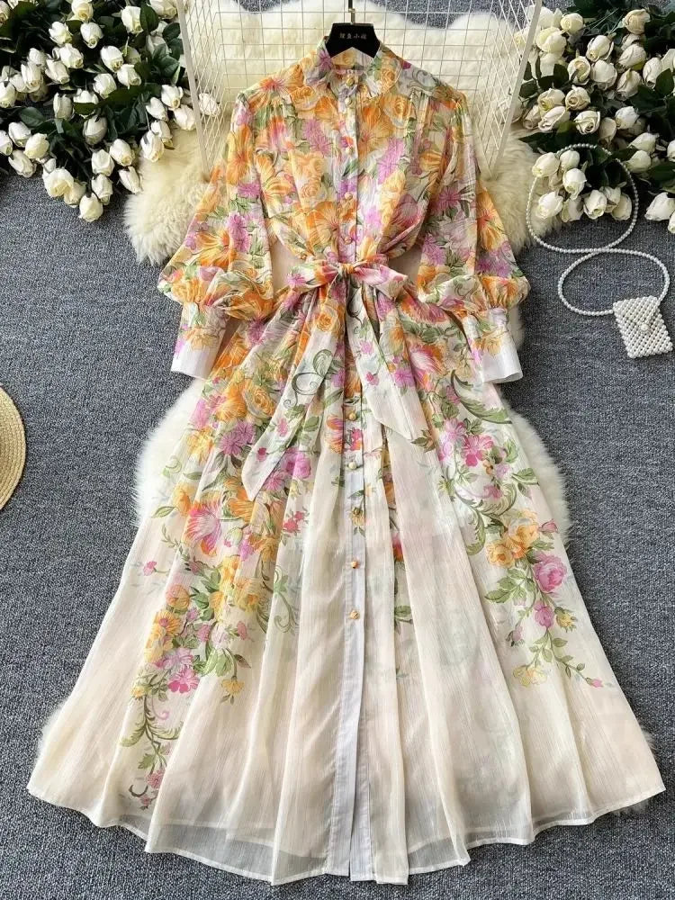 Silk Chiffon Floral A-Line Dress