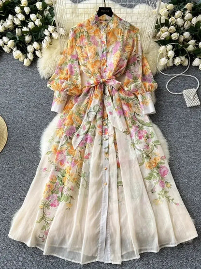 Silk Chiffon Floral A-Line Dress