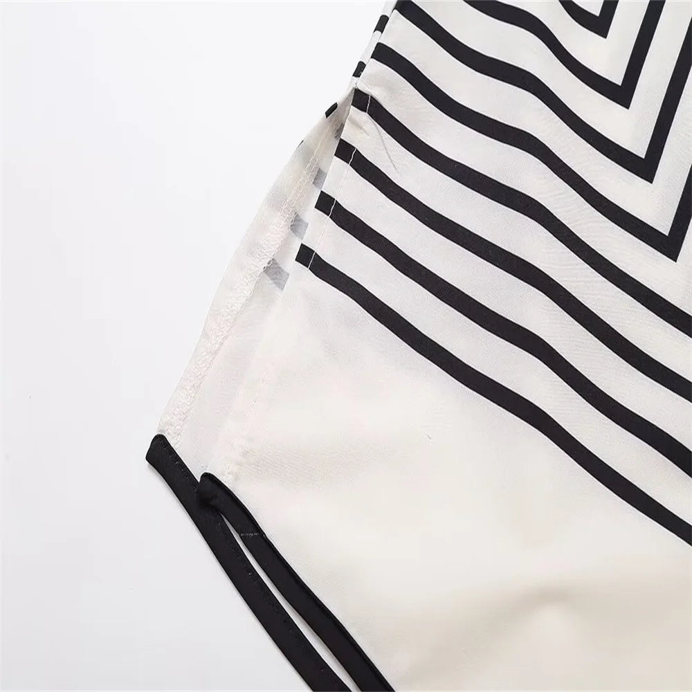 Striped Silk Flare Sleeve Blouse