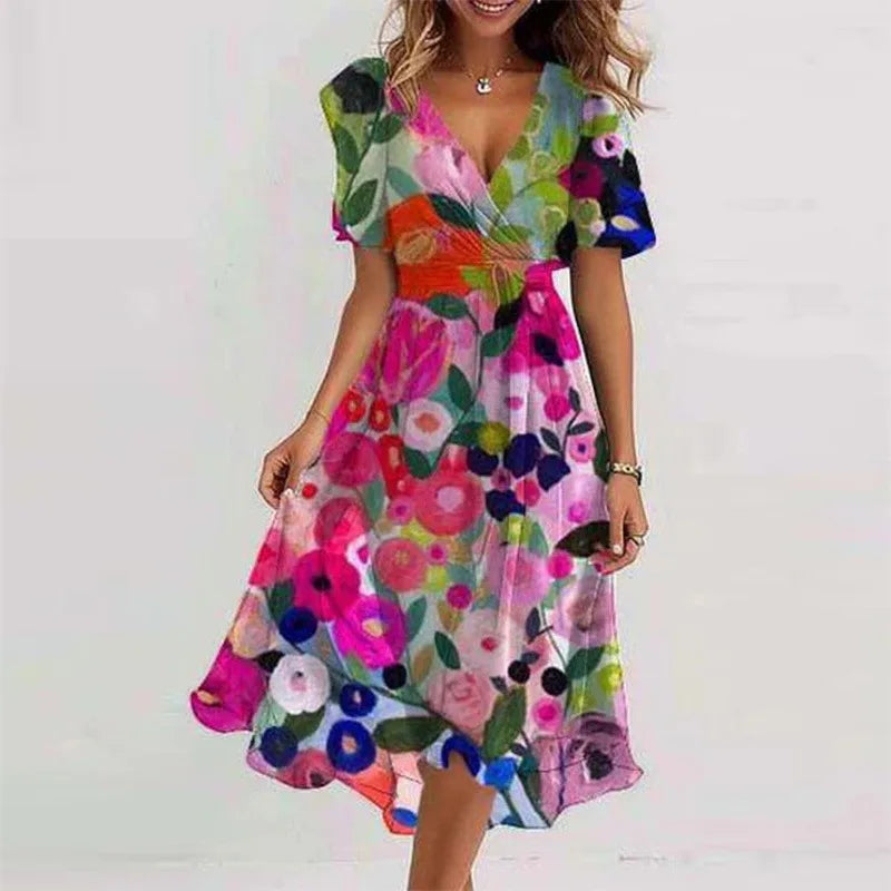 Fashionable Printed Knee Length Dress For Women