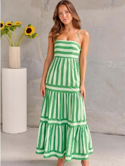 Chic Striped Tiered Midi Slip Dress