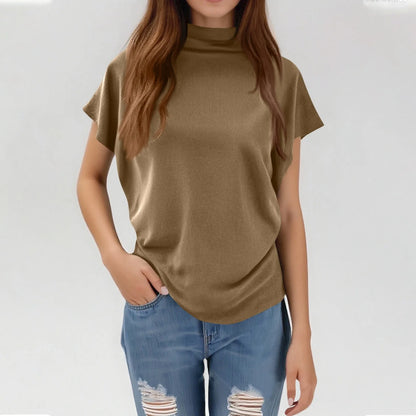 Soft Pleated Turtleneck Short Sleeve Top