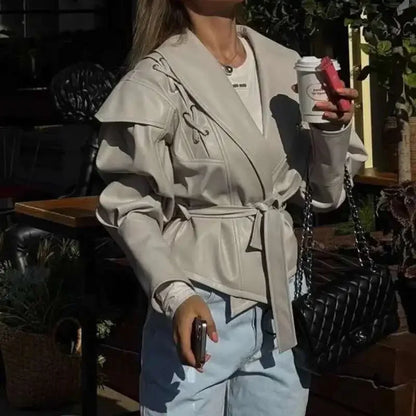 Lace-Up Faux Leather Jacket
