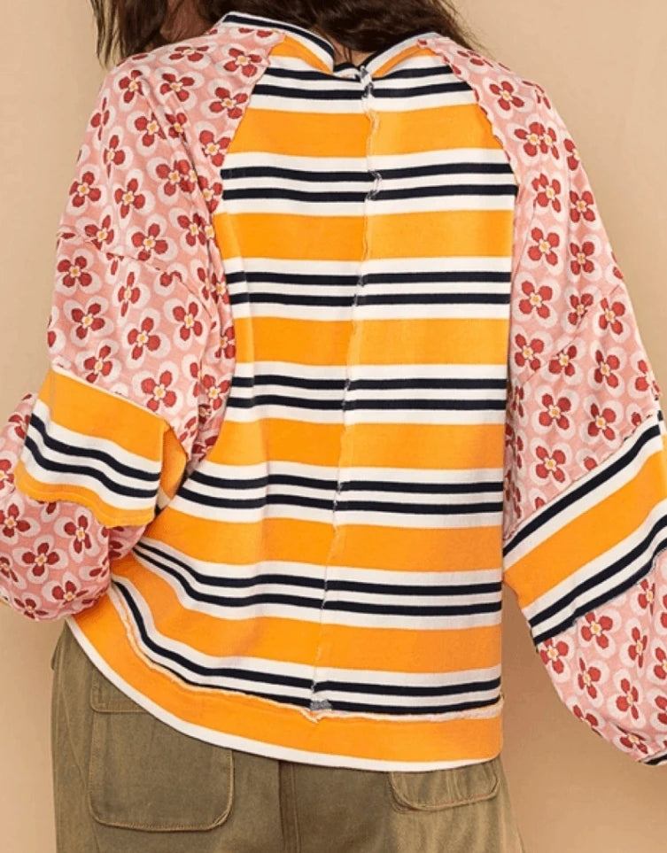 Vibrant Floral Stripe Hoodie