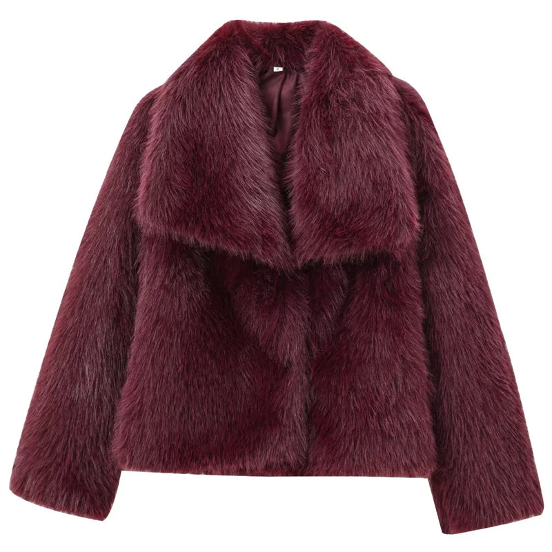 Plush Burgundy Crop Fur Jacket