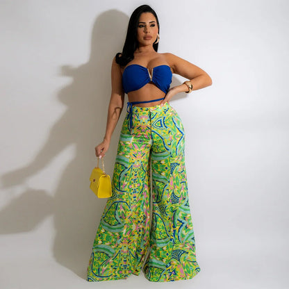 Vivid Bloom Strapless Trouser Set