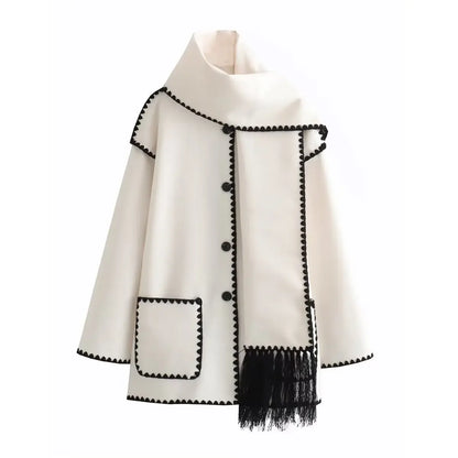 Cozy Weave Scarf Splice Wool Coat