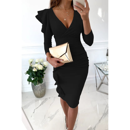 Ruffle Grace V-Neck Midi Dress