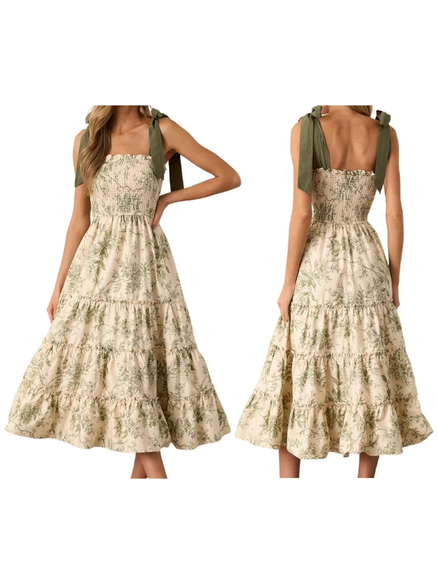 Floral Flare Tie-Shoulder Dress