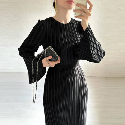 Spring Grace Pleated Belted Dress