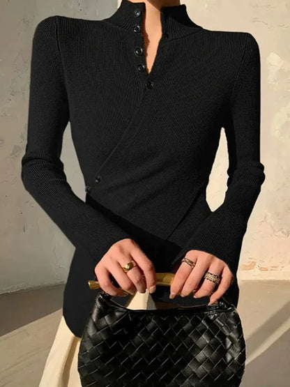 Eleglitz Split-Front Button Sweater