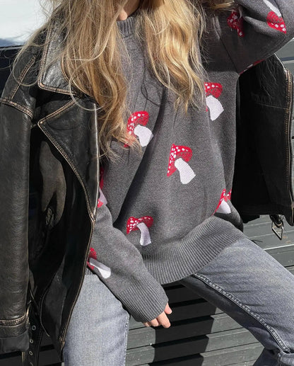 Whimsical Mushroom Knit Sweater